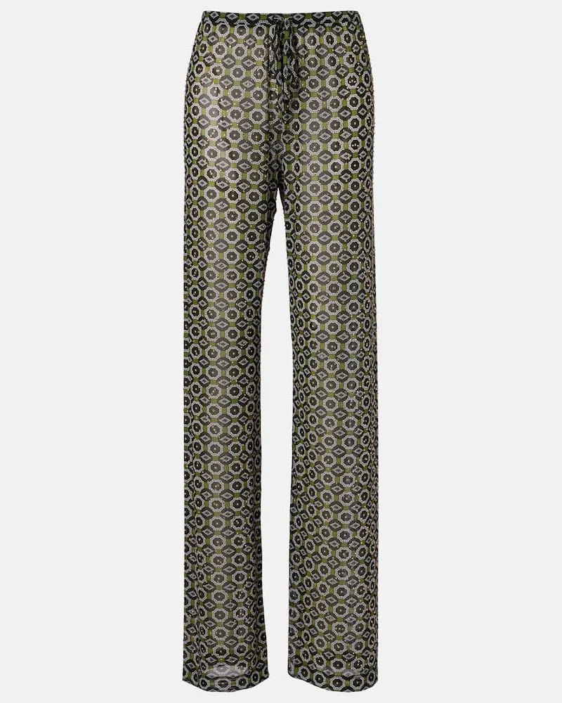 Dries van Noten Bedruckte Hose aus Jersey mit Kristallen Grün