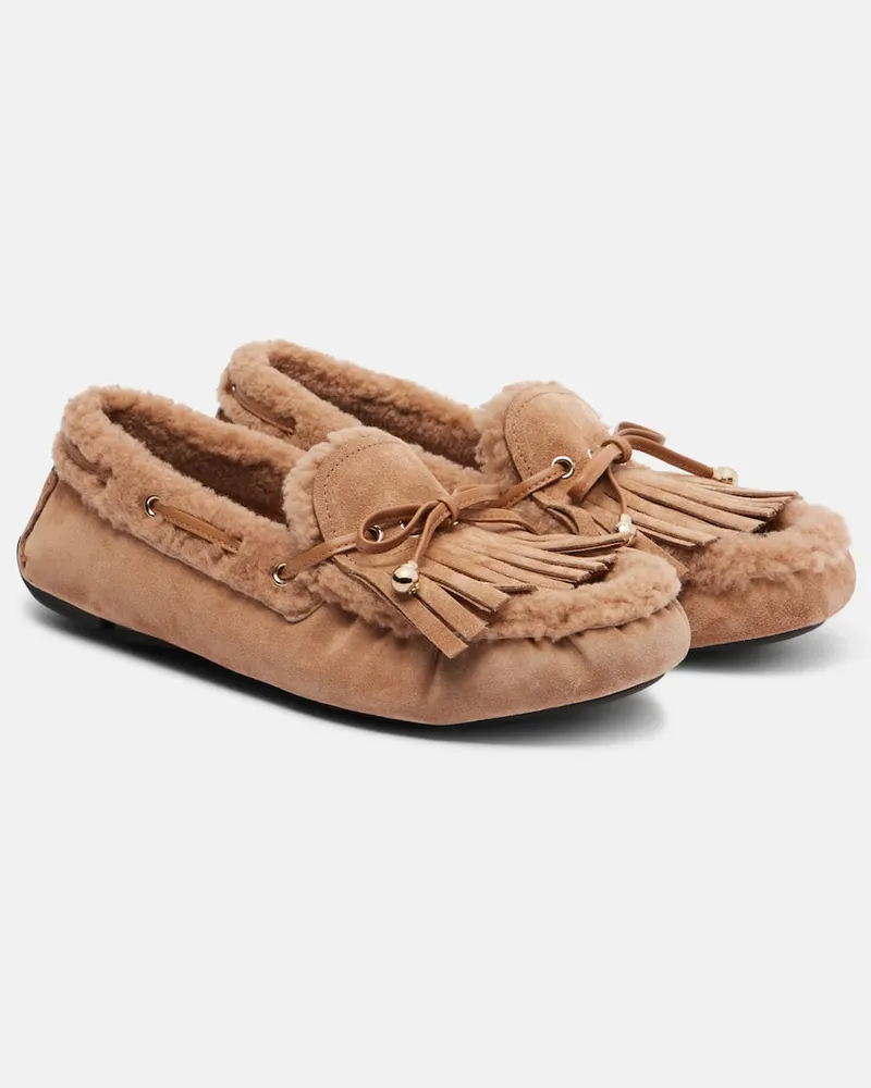 Jimmy Choo Segelschuhe Manon aus Veloursleder mit Shearling Braun