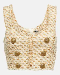 Balmain Cropped-Top aus Tweed Beige