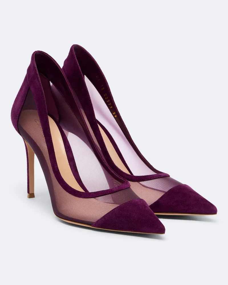 Gianvito Rossi Pumps aus Mesh mit Veloursleder Violett
