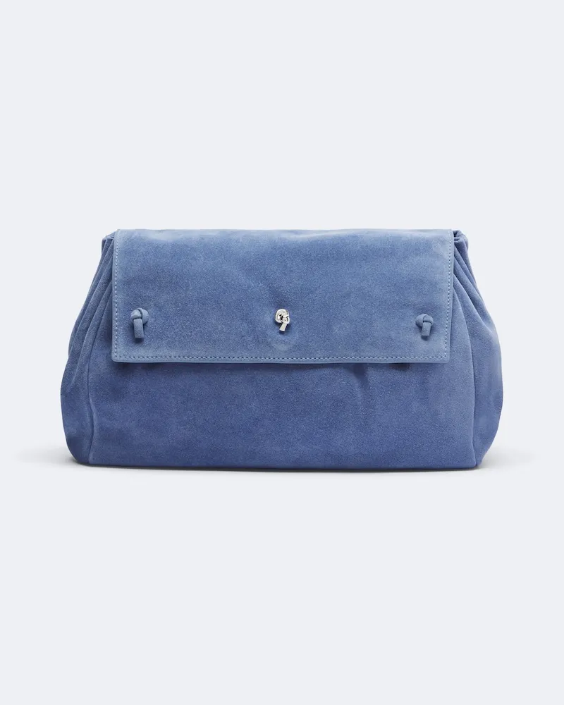 STAUD Clutch CY Medium aus Veloursleder Blau