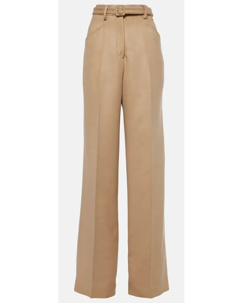 Gabriela Hearst Weite High-Rise-Hose Norman aus Seide Beige