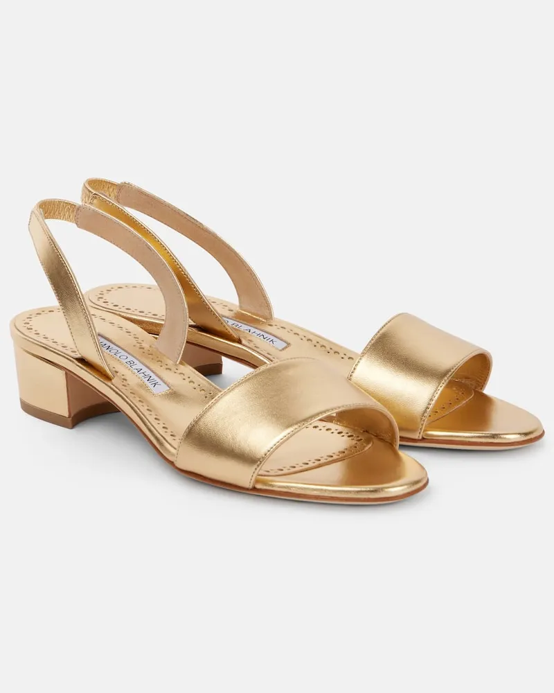 Manolo Blahnik Slingback-Sandalen Patopia 30 aus Metallic-Leder Gold