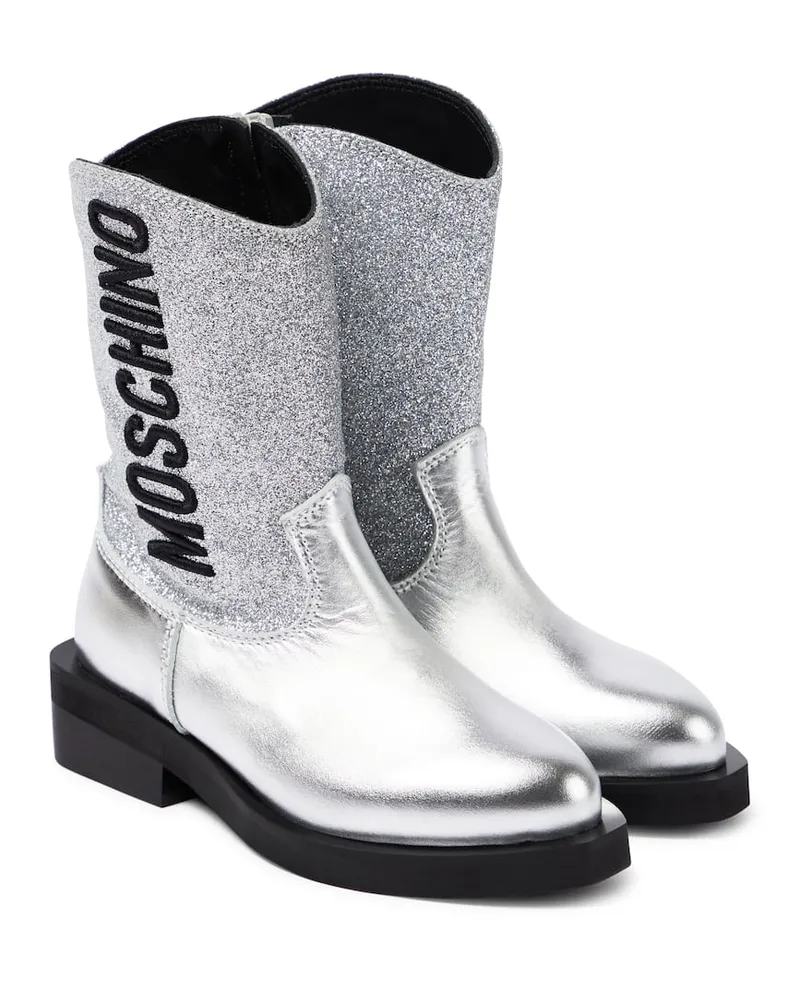 Moschino Westernstiefel aus Leder Silber