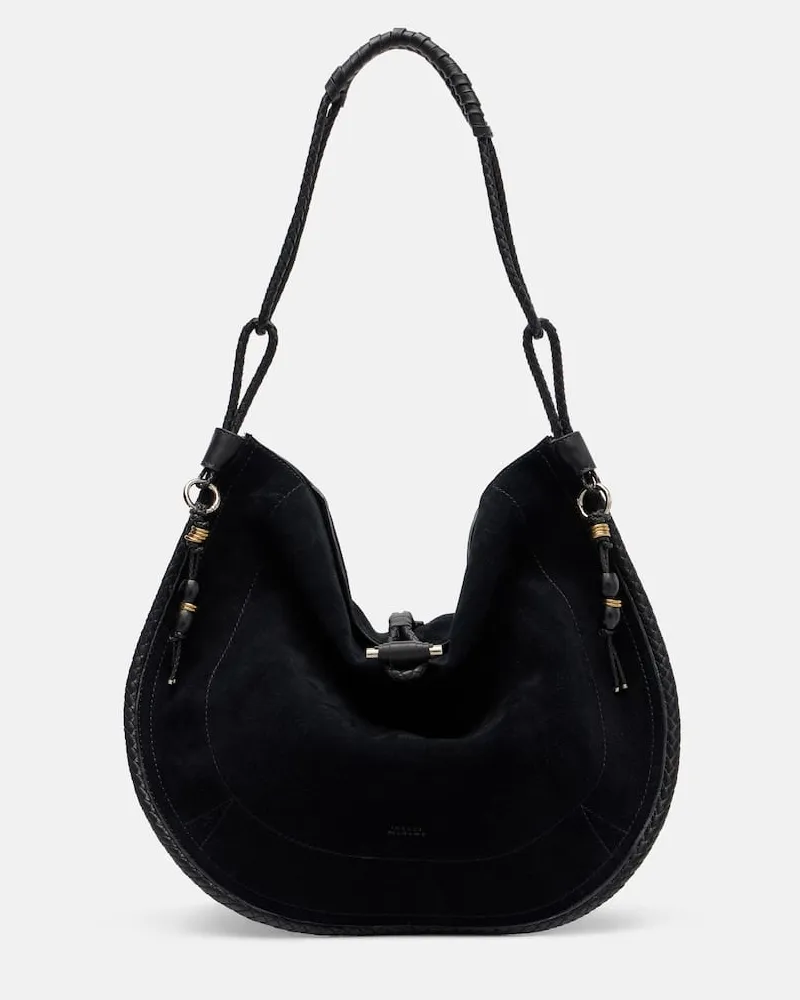 Isabel Marant Schultertasche Oskan Small aus Veloursleder Schwarz