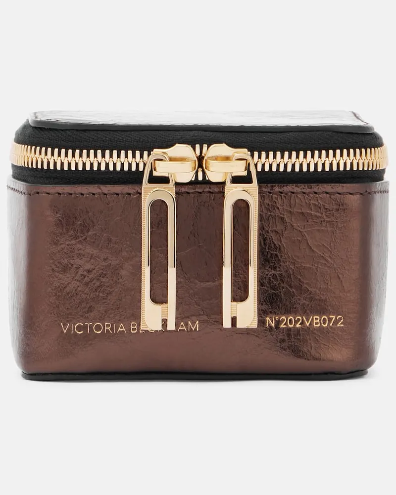 Victoria Beckham Clutch Micro aus Metallic-Leder Braun