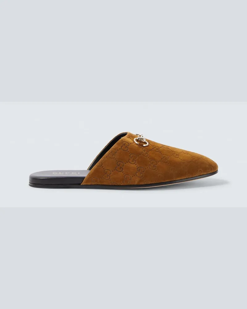 Gucci Slippers GG Horsebit aus Veloursleder Braun