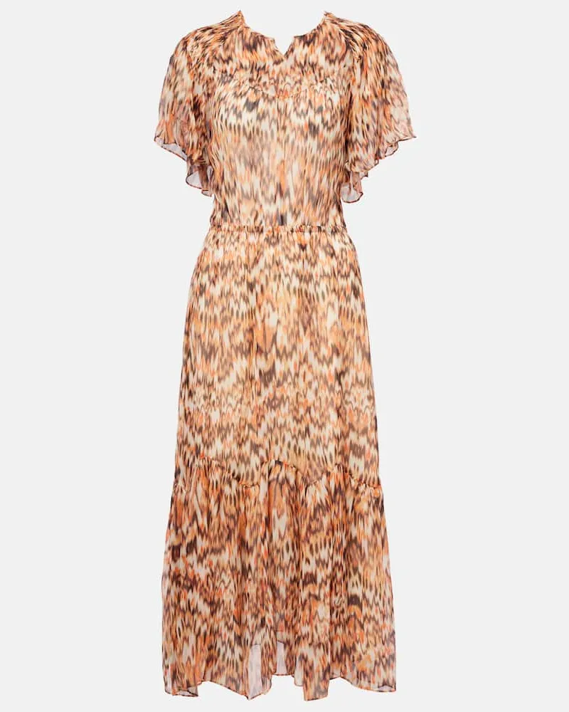 Isabel Marant Bedrucktes Midikleid Odelia aus Seide Orange