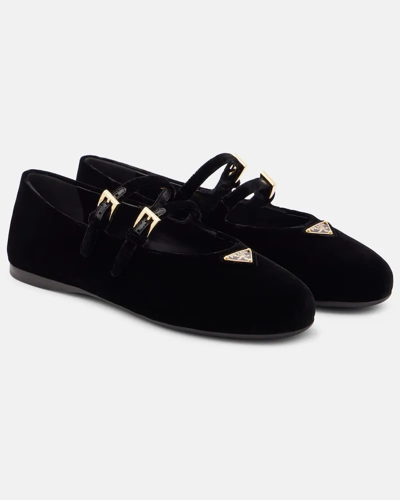 Prada Mary-Jane-Ballerinas aus Samt Schwarz