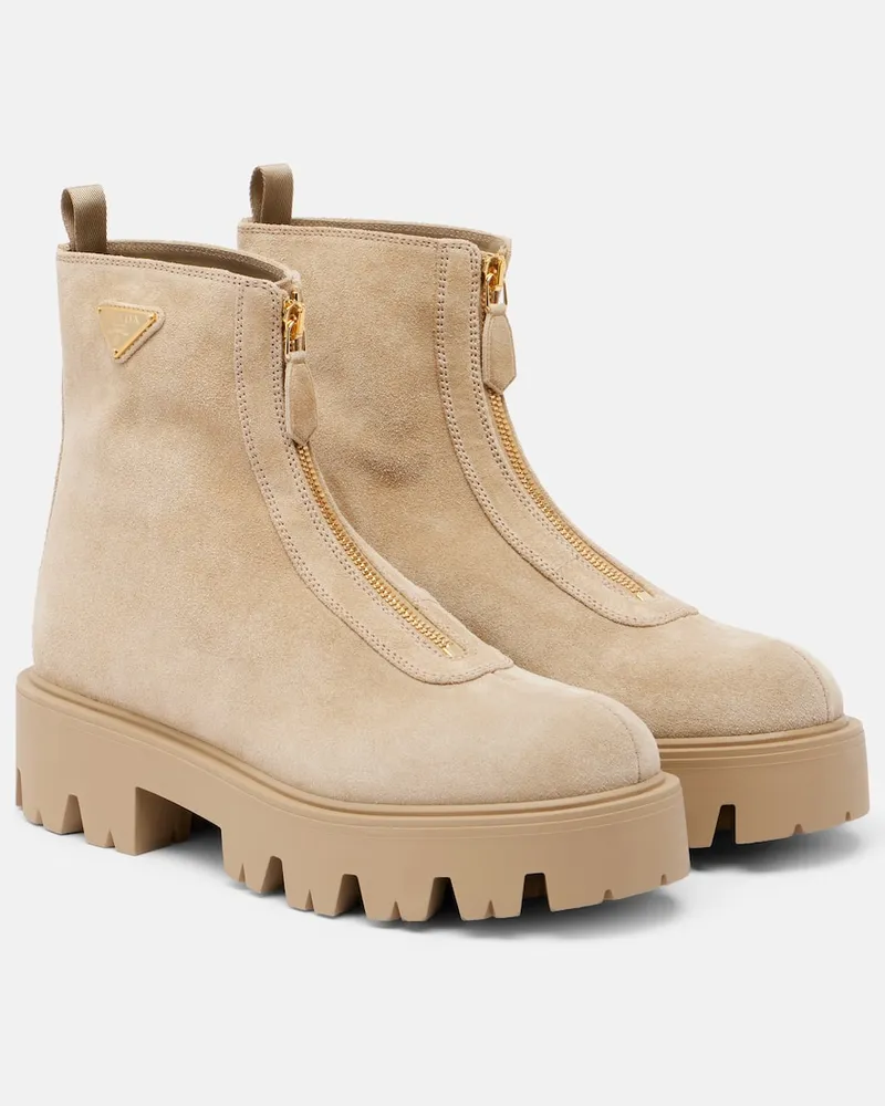 Prada Ankle Boots aus Veloursleder Beige