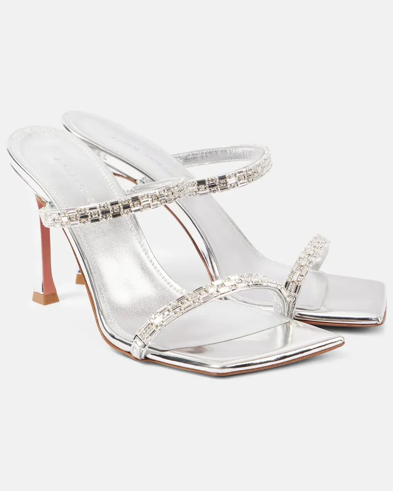 Amina Muaddi Sandalen Diana 95 aus Leder mit Kristallen Silber