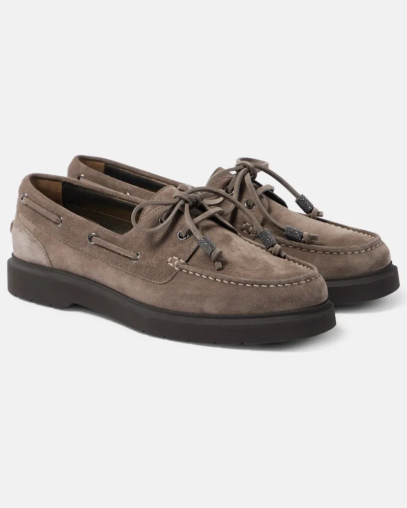 Brunello Cucinelli Segelschuhe Sail Monili aus Veloursleder Braun