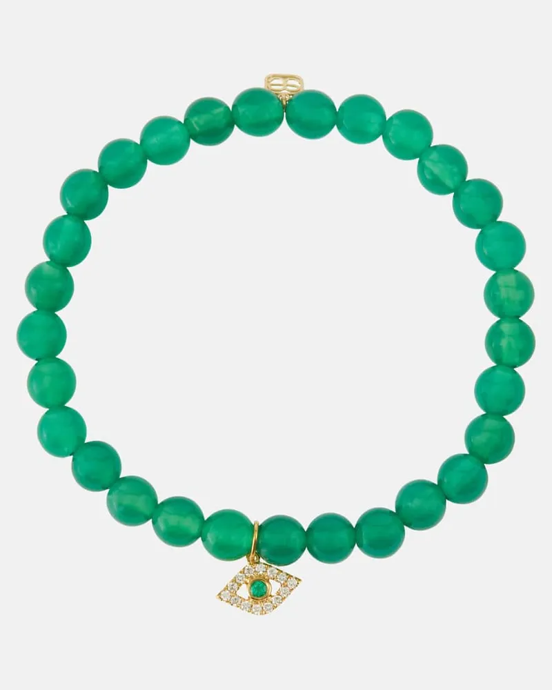 Sydney Evan Armband Evil Eye aus Onyx mit 14kt Gelbgold, Diamanten und Smaragd Grün