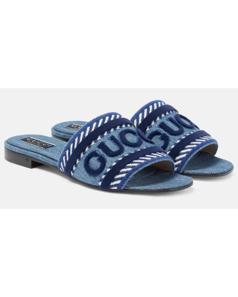 Gucci Pantoletten Gucci Script aus Denim Blau