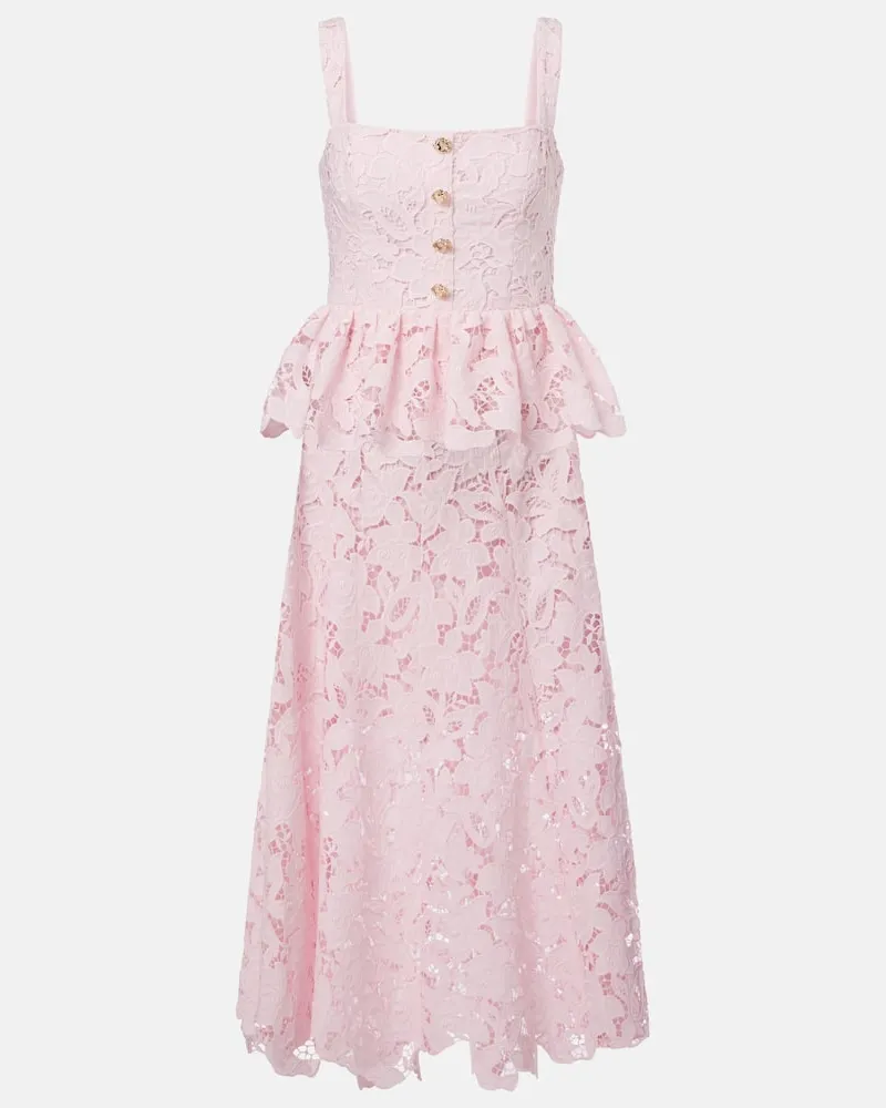 Self-Portrait Midikleid aus Spitze Rosa