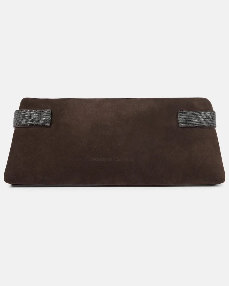 Brunello Cucinelli Clutch Monili aus Veloursleder Braun