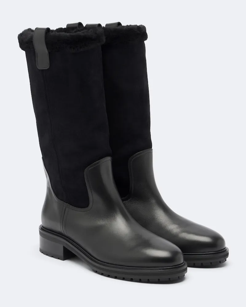 aeyde Stiefel Theo aus Veloursleder mit Shearling Schwarz