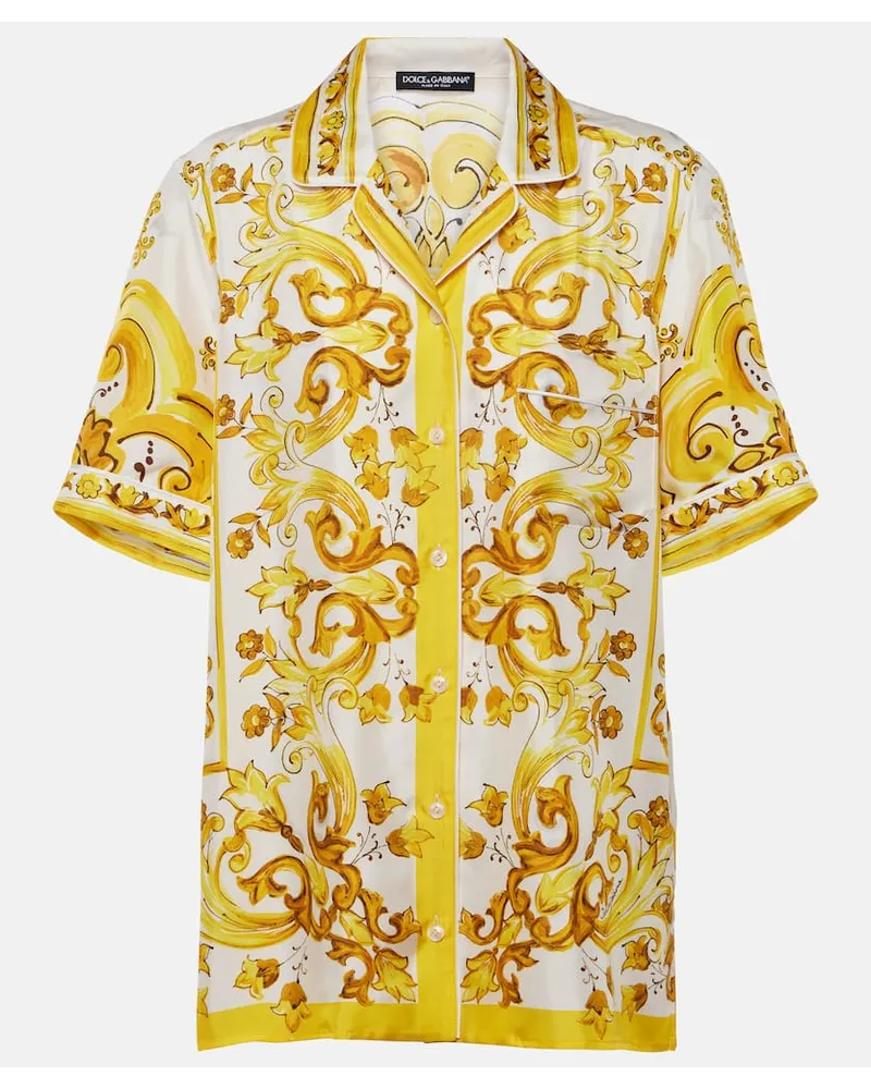 Dolce & Gabbana Hemd Majolica aus Seiden-Twill Multicolor
