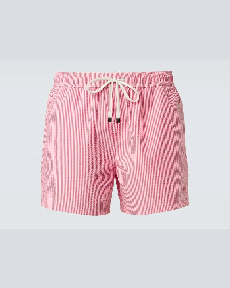 Ermenegildo Zegna Badeshorts aus Seersucker Rot