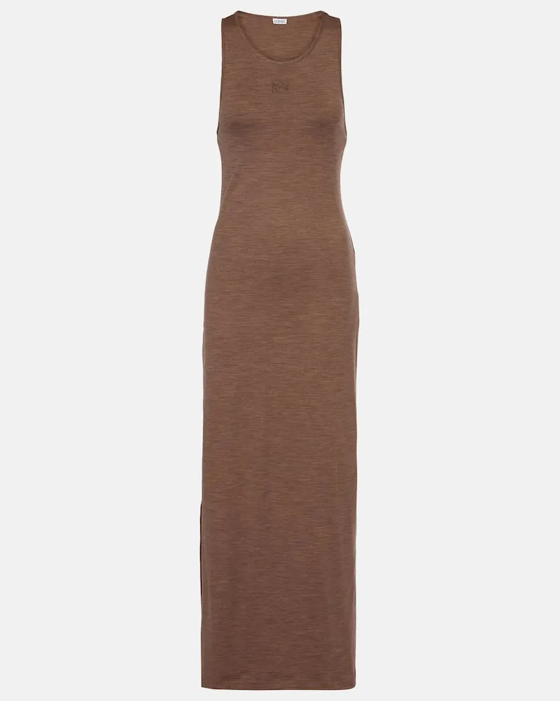 Loewe Maxikleid Anagram aus einem Wollgemisch Braun