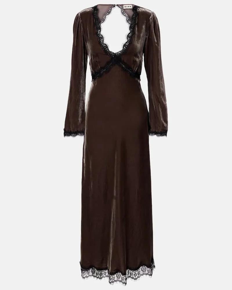 RIXO Maxikleid Alesha aus Samt mit Spitze Braun