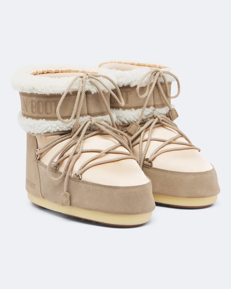 Moon Boot Schneestiefel Icon Low aus Satin mit Shearling Beige