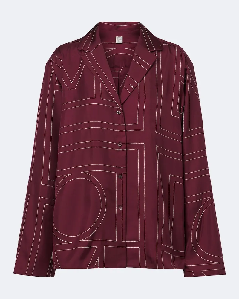 Totême Hemd Monogram aus Seiden-Twill Burgunderrot
