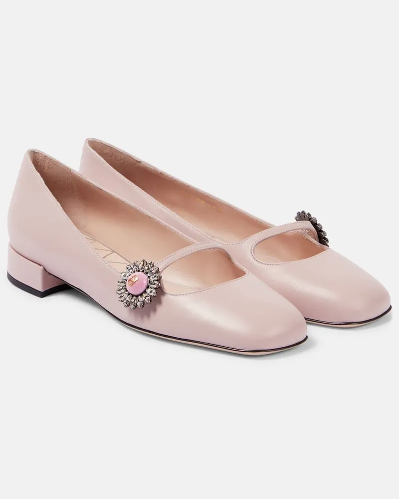 Valentino Garavani Verzierte Mary-Jane-Ballerinas Preshoes aus Leder Pink