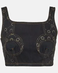 Marine Serre Bustier-Top aus Denim Blau