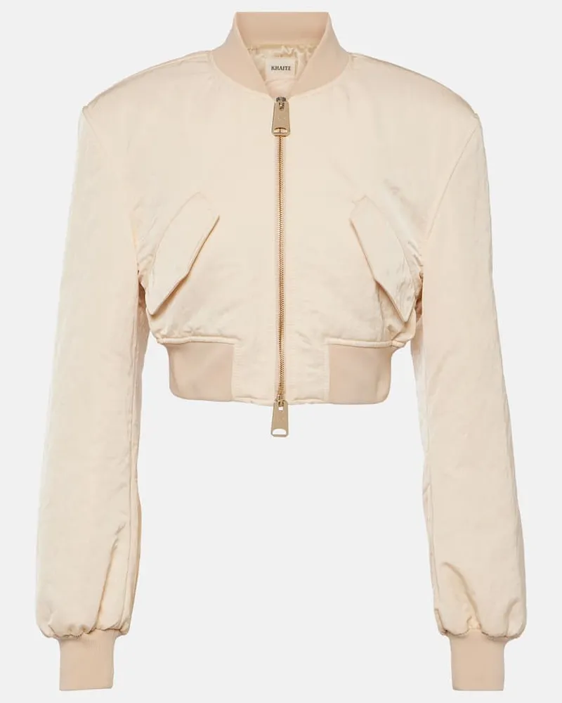 KHAITE Cropped-Bomberjacke Reggie aus Satin Weiß