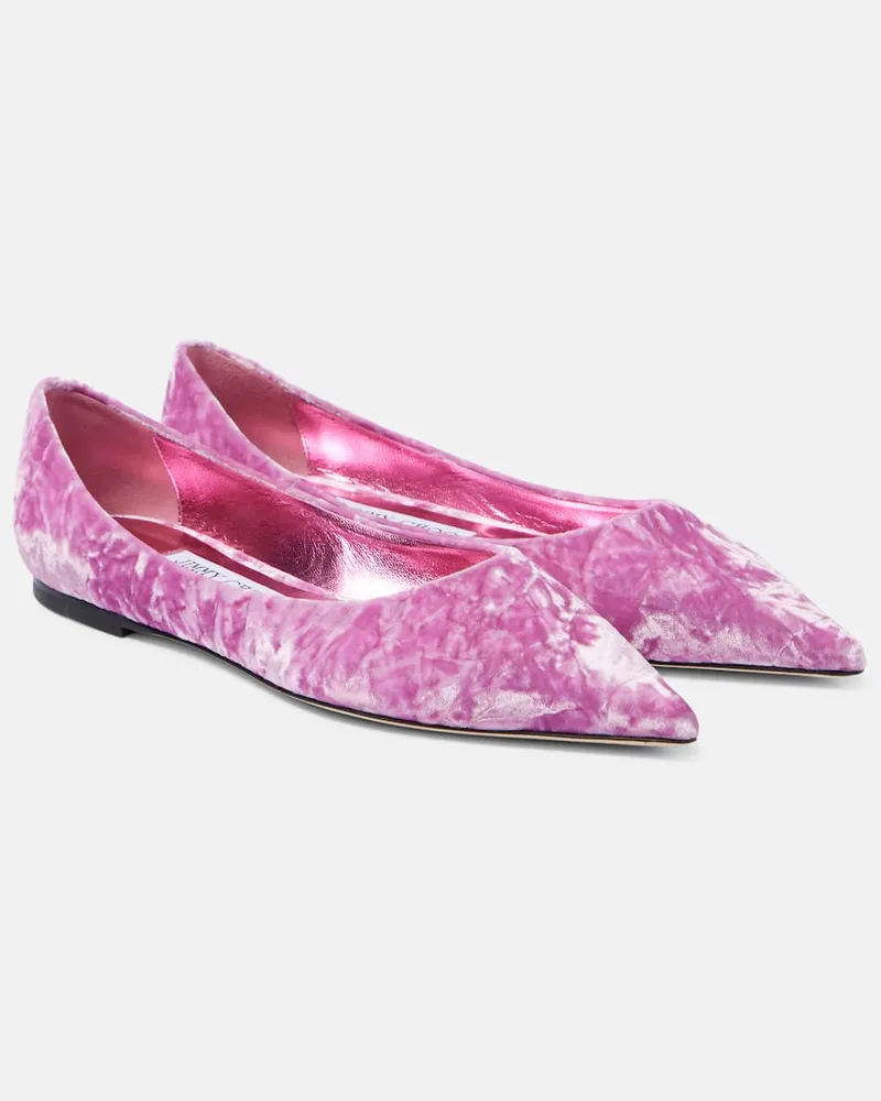 Jimmy Choo Ballerinas Love aus Samt Rosa