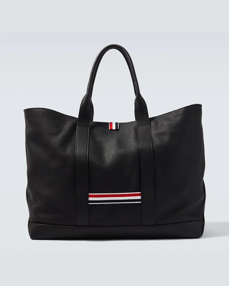Thom Browne Tote Bag Medium aus Leder Schwarz
