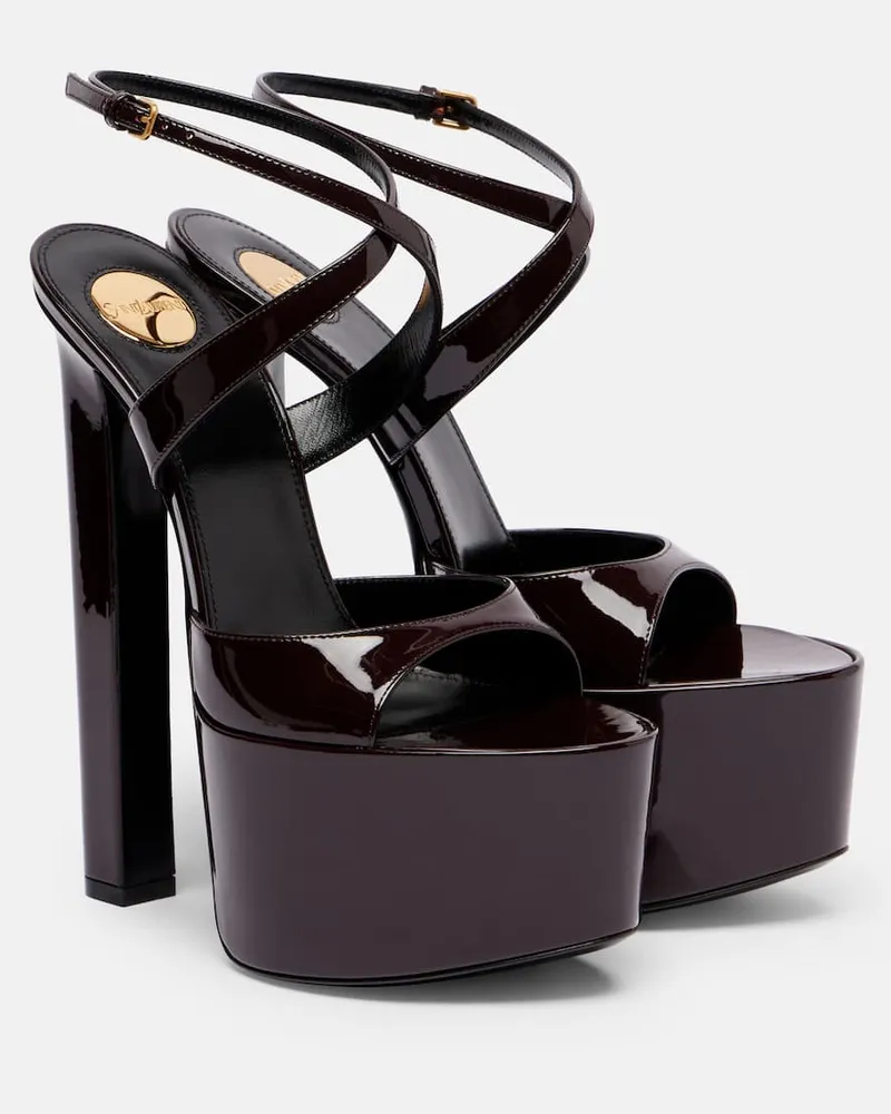 Saint Laurent Plateausandalen Rossy 160 aus Lackleder Braun