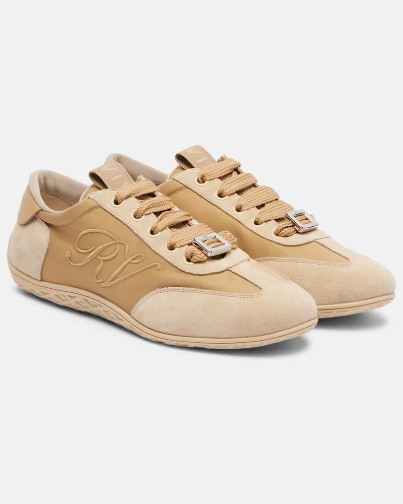 Roger Vivier Sneakers Viv Low aus Satin mit Leder Beige