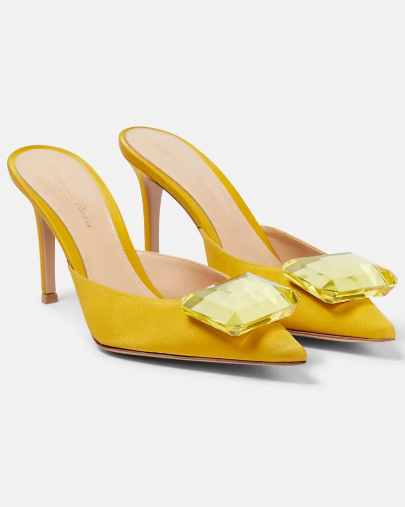 Gianvito Rossi Verzierte Mules Jaipur 85 aus Satin Gelb