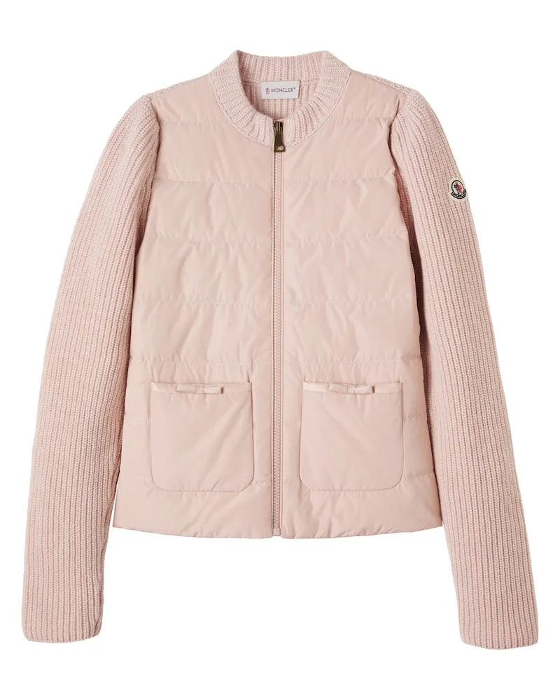 Moncler Wattierte Jacke Tricot aus Wolle und Cashmere Rosa