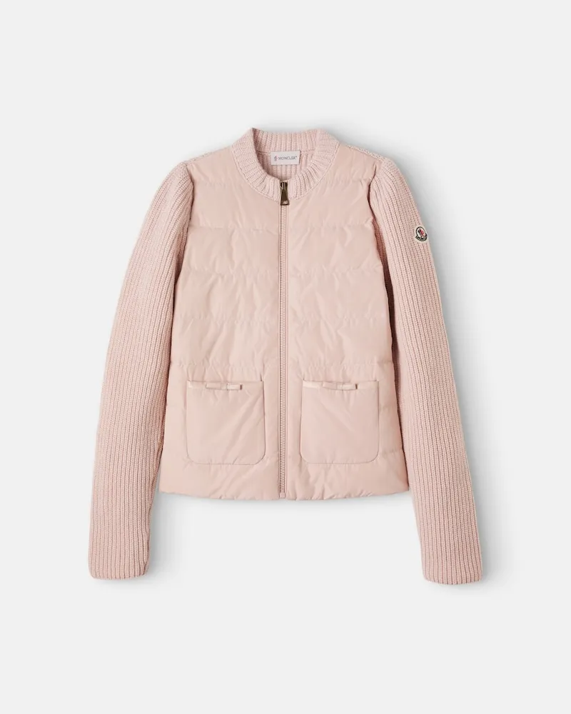 Moncler Wattierte Jacke Tricot aus Wolle und Cashmere Rosa
