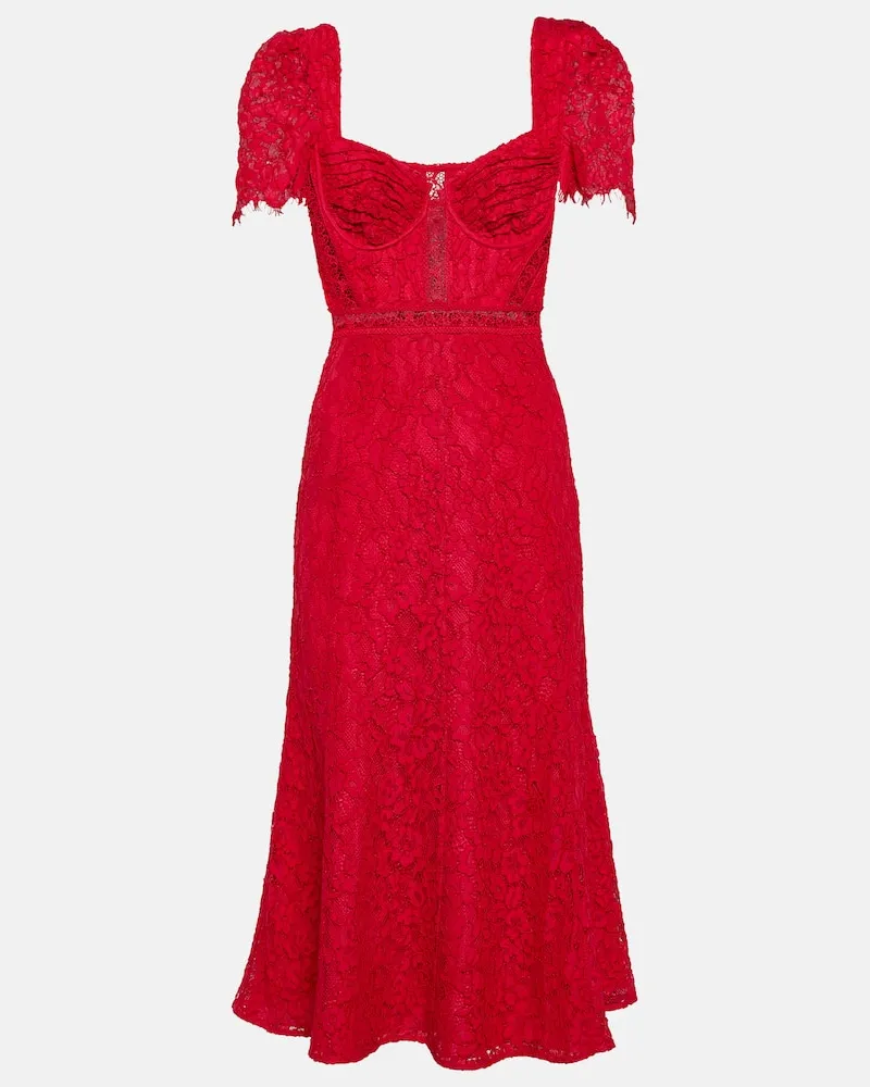 Self-Portrait Midikleid aus Spitze Rot
