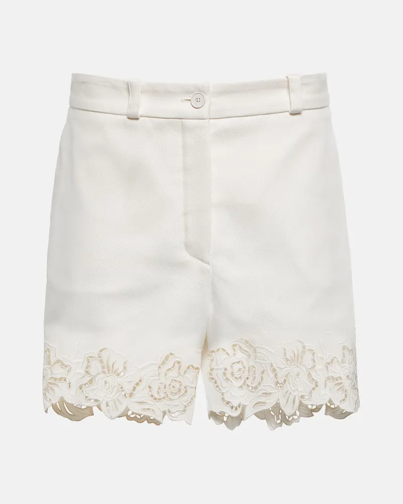 Elie Saab Bestickte Shorts aus Baumwolle Weiß