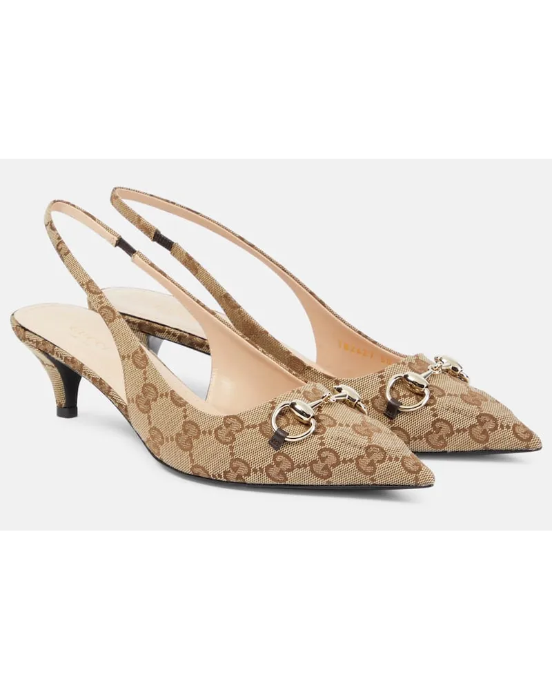 Gucci Slingback-Pumps Horsebit GG Beige