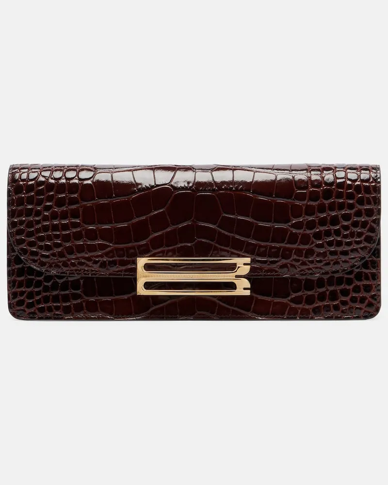 Victoria Beckham Clutch Dorian East-West aus Leder Braun