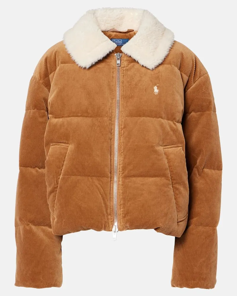 Ralph Lauren Daunenjacke aus Baumwoll-Cord mit Faux Fur Braun