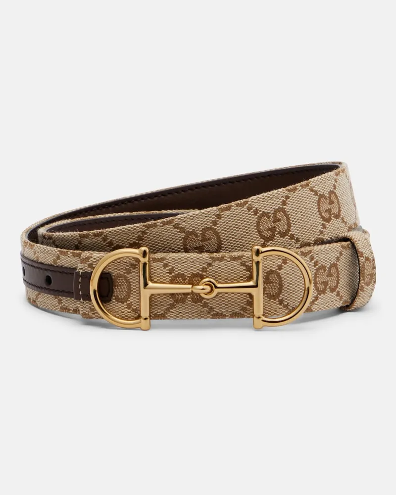 Gucci Gürtel Horsebit aus GG Canvas Beige