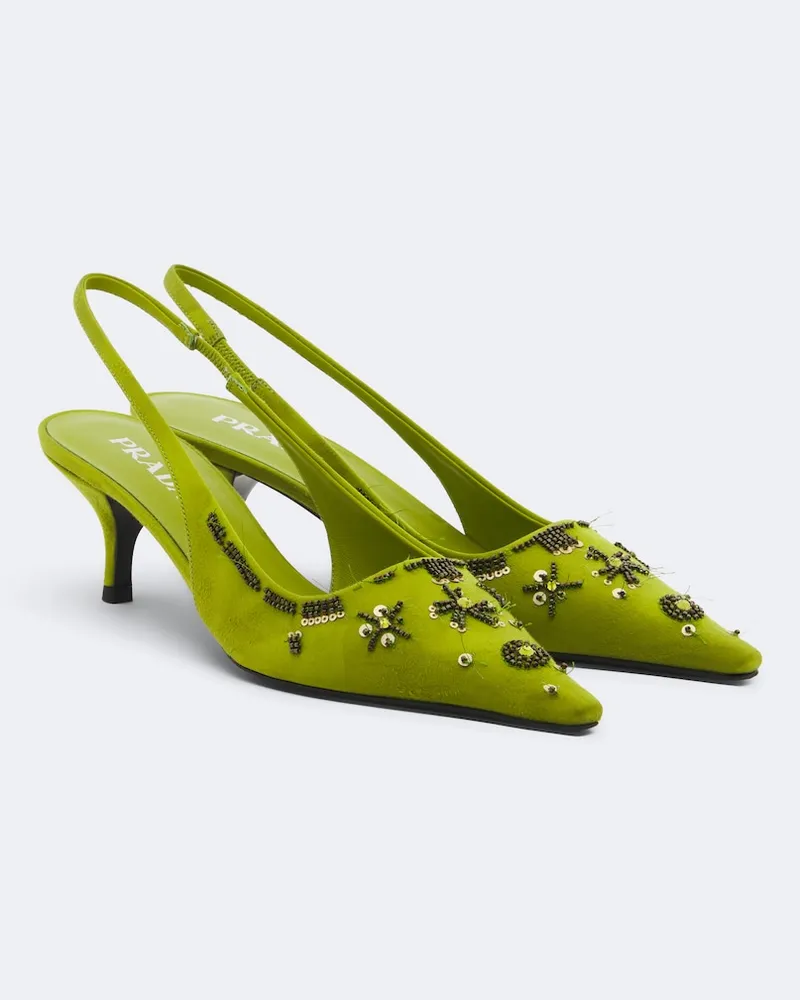 Prada Verzierte Slingback-Pumps aus Satin Grün