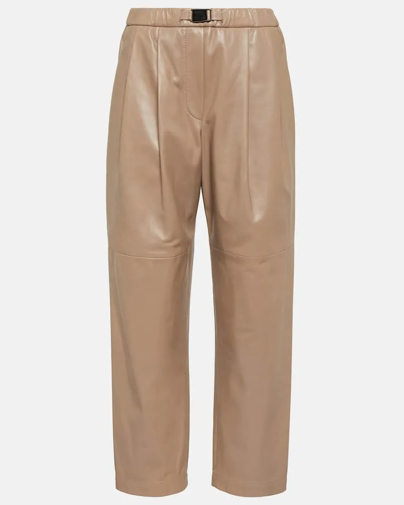 Brunello Cucinelli Mid-Rise-Hose aus Leder Rosa