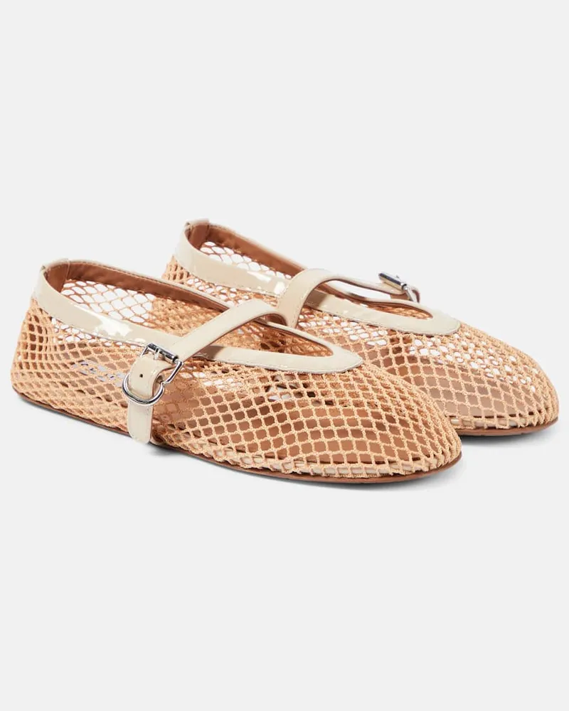Alaïa Alaïa Ballerinas aus Mesh mit Lackleder Beige