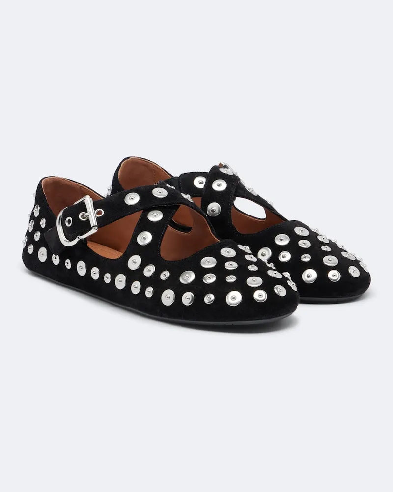 Alaïa Alaïa Verzierte Ballerinas aus Veloursleder Schwarz