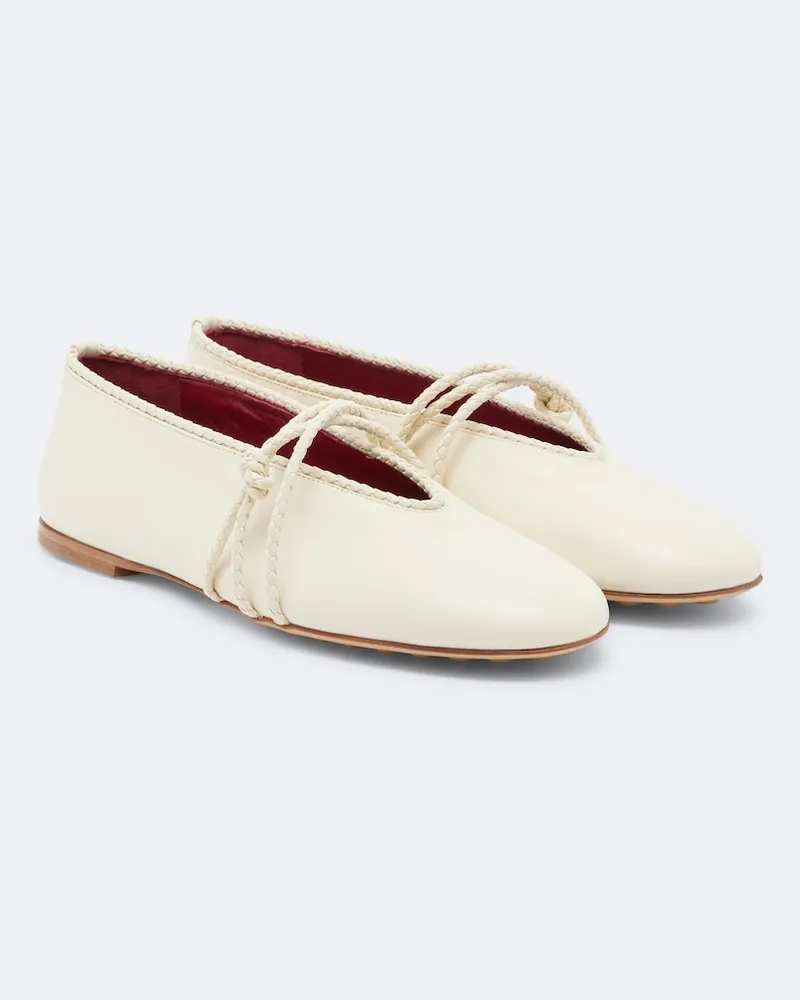 Bottega Veneta Mary-Jane-Ballerinas Rosa Intrecciato Weiß