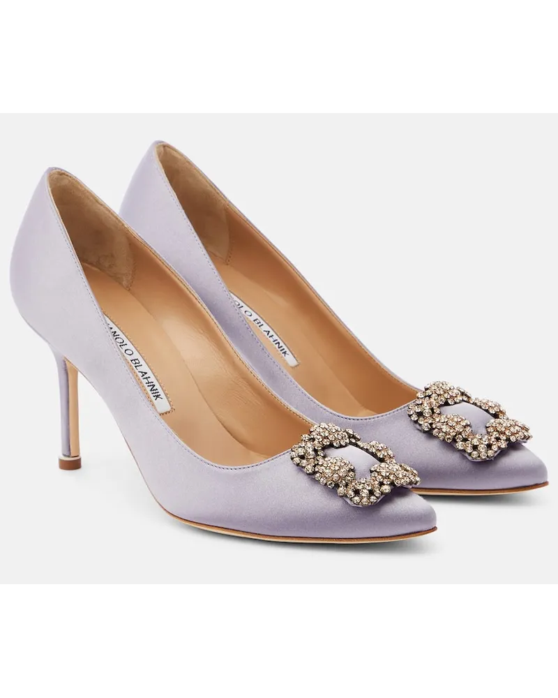 Manolo Blahnik Verzierte Pumps Hangisi 90 aus Satin Lila