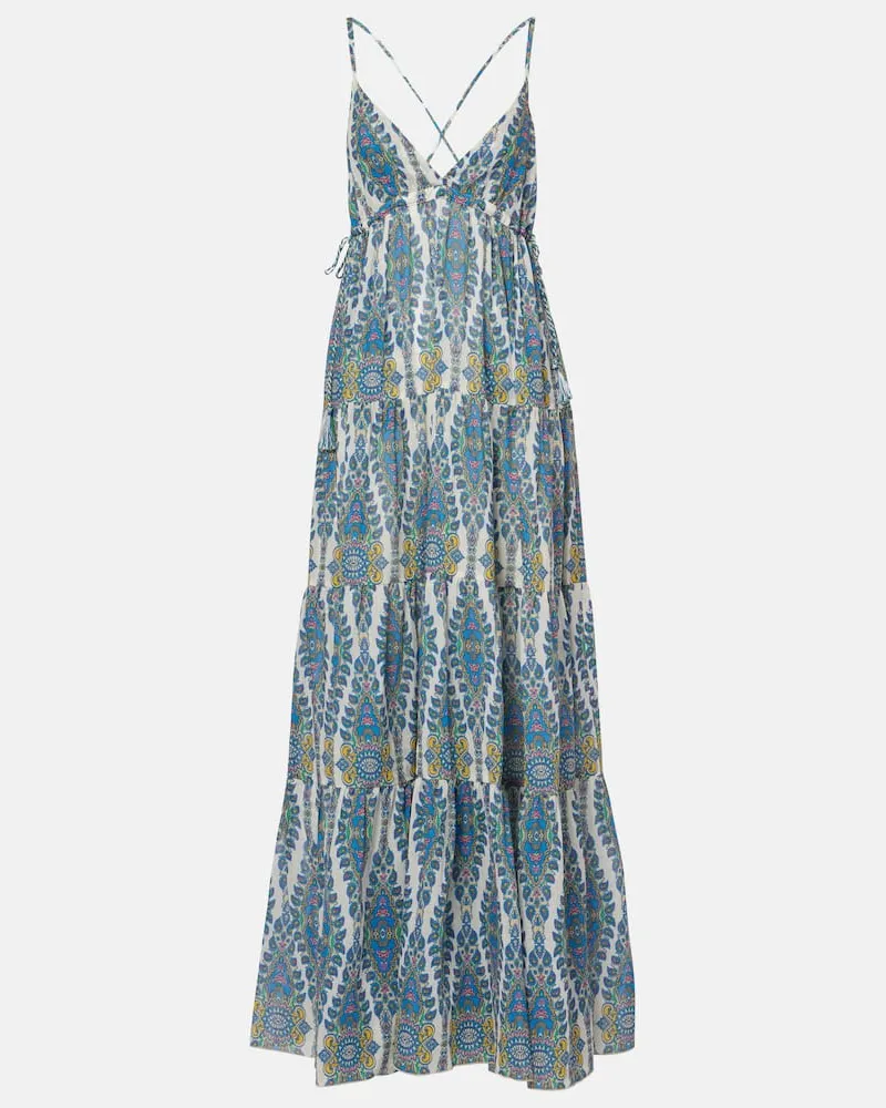 Etro Bedrucktes Maxikleid aus Baumwolle und Seide Blau